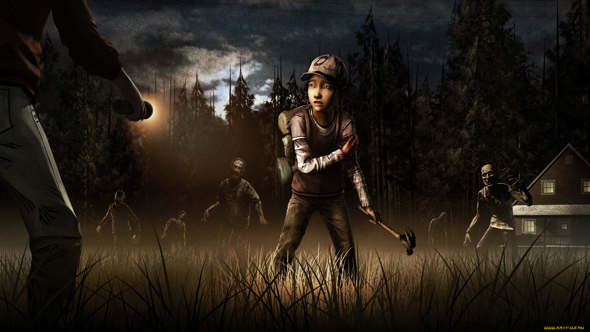 Обои The Walking Dead The Game Видео Игры The Walking Dead: The Game, обои  для рабочего стола, фотографии the, walking, dead, game, видео, игры,  зомби, пацан, кепка, молоток, трава Обои для рабочего